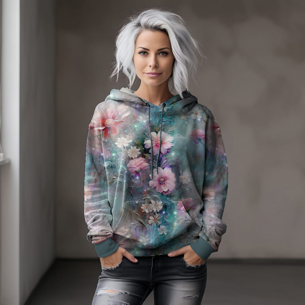 Bio Kuschelsweat mit Überbreite (Stoffbreite ca. 175 cm): Eigenproduktion Fairytale Flowers - von Graustufen-Stoffe